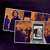 A drawn image of on of the in app interactions with Jorge. He is at a party, spying on Jetset Carl.