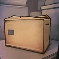 A scetched image of a moving box stuffed into an attic storage space.