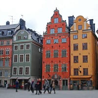 A photo of the colorful buildings in Old town Stockholm.