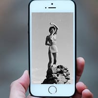 Mobile phone showing portrait of Tove Jansson taken by her brother Per Olov