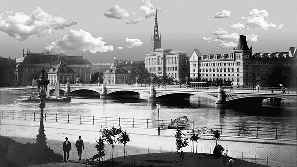 An old photo mashup of Stockholm's Skeppsbron