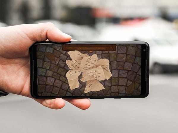 A hand is holding a mobile phone. On the screen is an illustration of a torn letter.