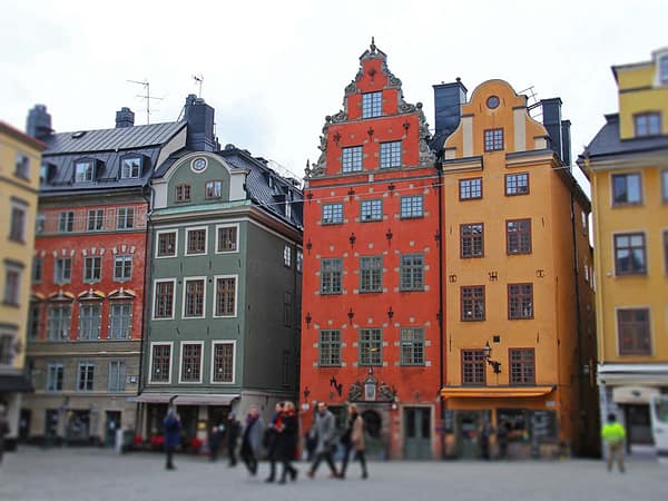 A photo of the colorful buildings in Old town Stockholm.